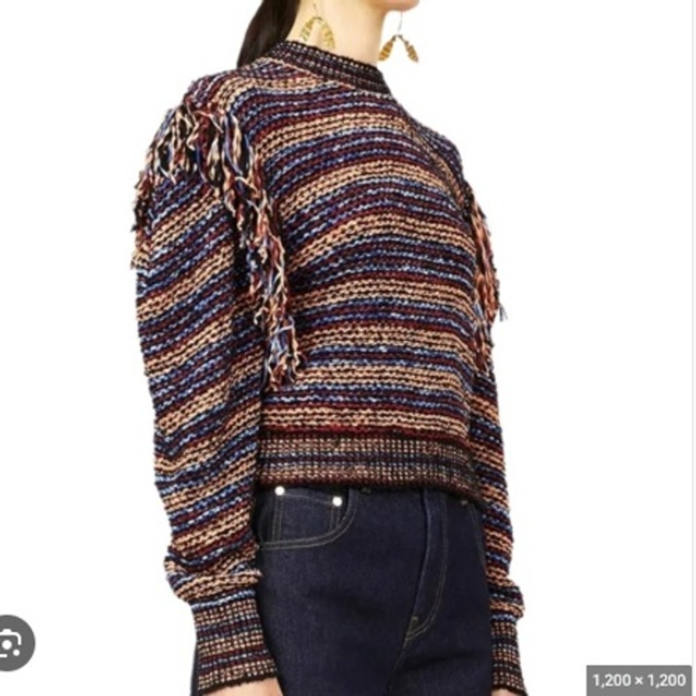 Ulla Johnson Arquette Pullover Bergamot Fringe Striped Knit Sweater Size S